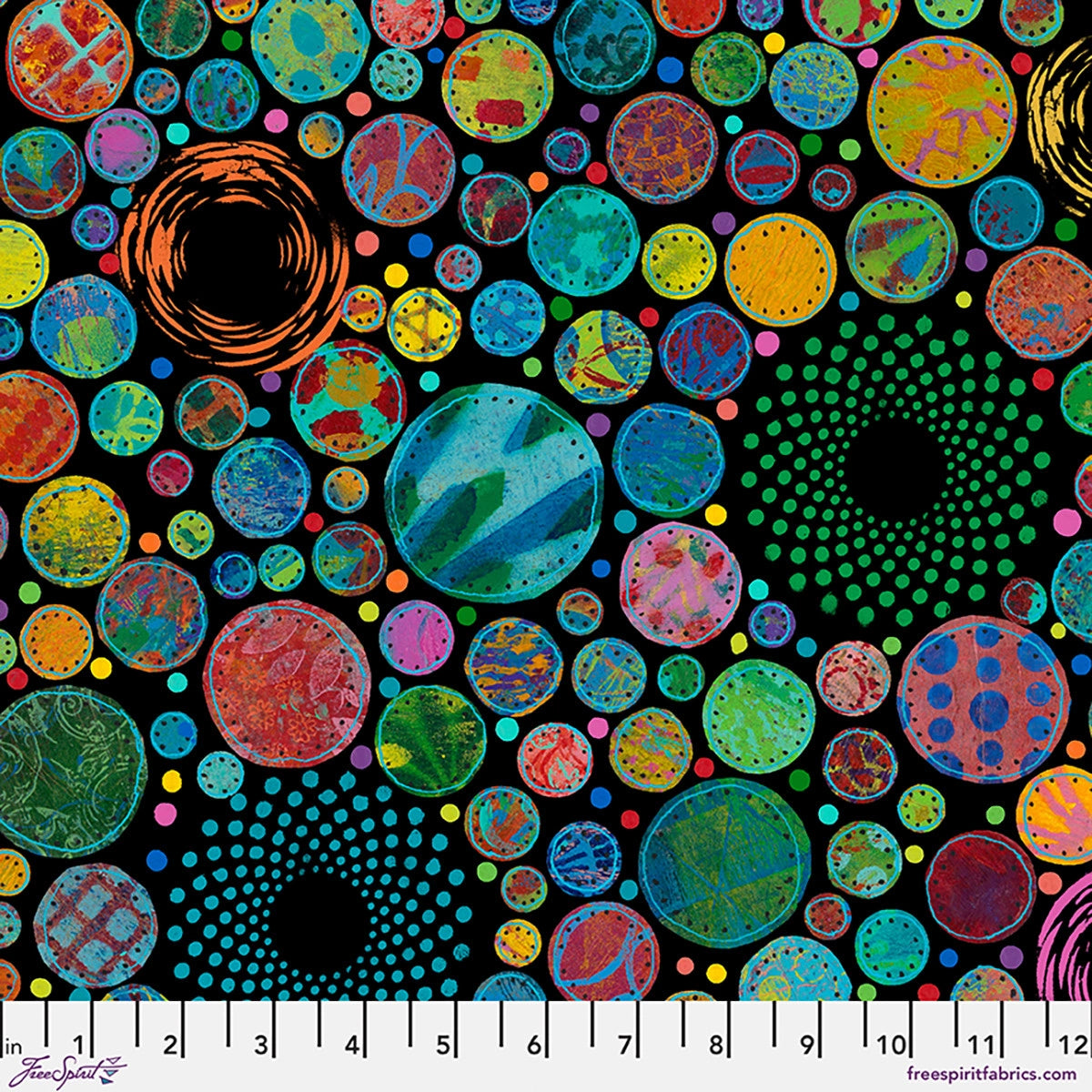 Wings of Wonder Black Circle Pop Fabric Yardage - quilt fabric for sewing and quilting projects
