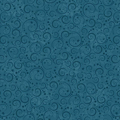 Nordic Holiday Village Blue Mini Swirls Fabric Yardage