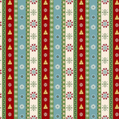 Nordic Holiday Village Ice Blue Mini Stripe Fabric Yardage
