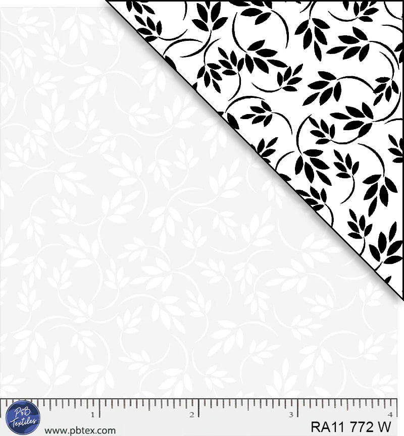 Ramblings White on White Leaf Stem Fabric Yardage