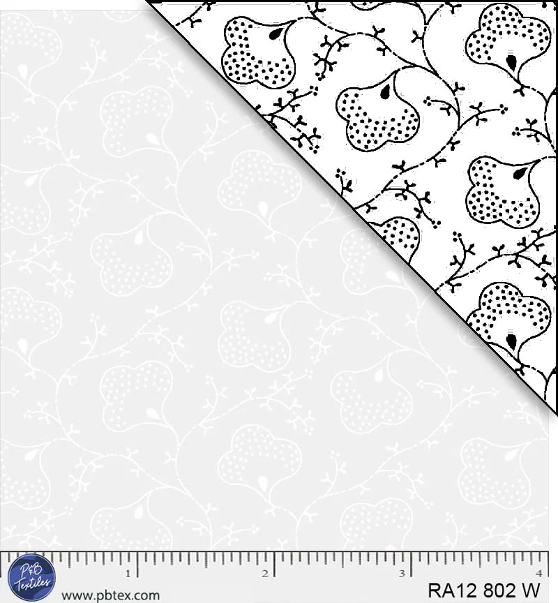 Ramblings White on White Fan Leaf Fabric Yardage