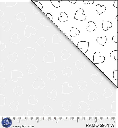 Ramblings White on White Heart Outlines Fabric Yardage