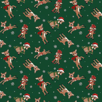 Rudolph the Red-Nosed Reindeer Dark Green Rudolph Toss Fabric Yardage
