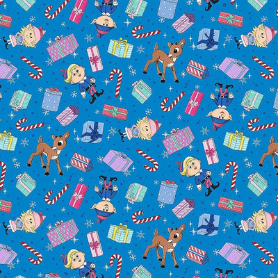 Rudolph the Red-Nosed Reindeer Blue Presents Fabric Yardage
