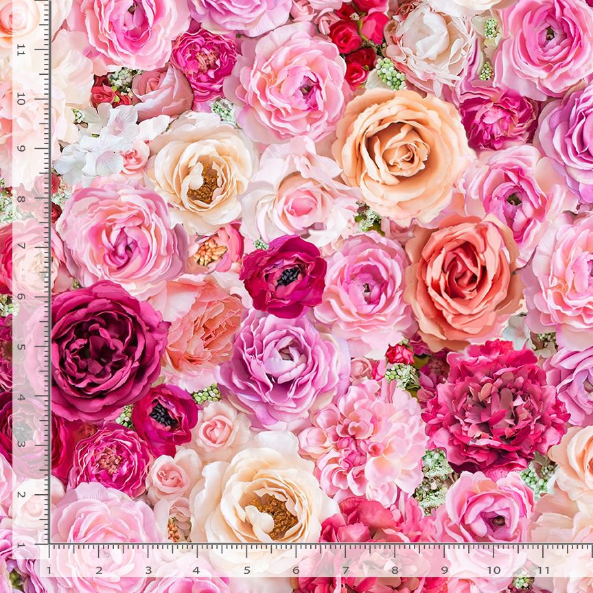 Bellerose Multi Large Packed Roses Fabric Yardage
