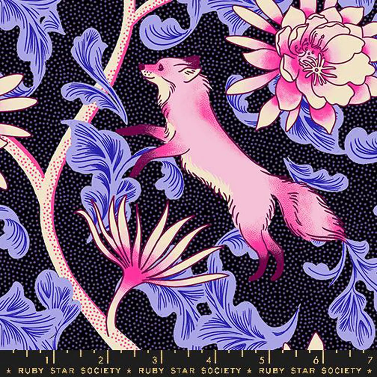 Glow Garden Black Fox Bloom Floral Fabric Yardage