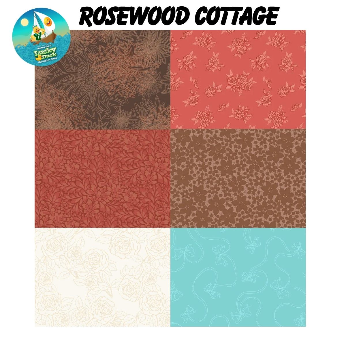 Mystery Five-0 Rosewood Cottage quilting fabric fan display
