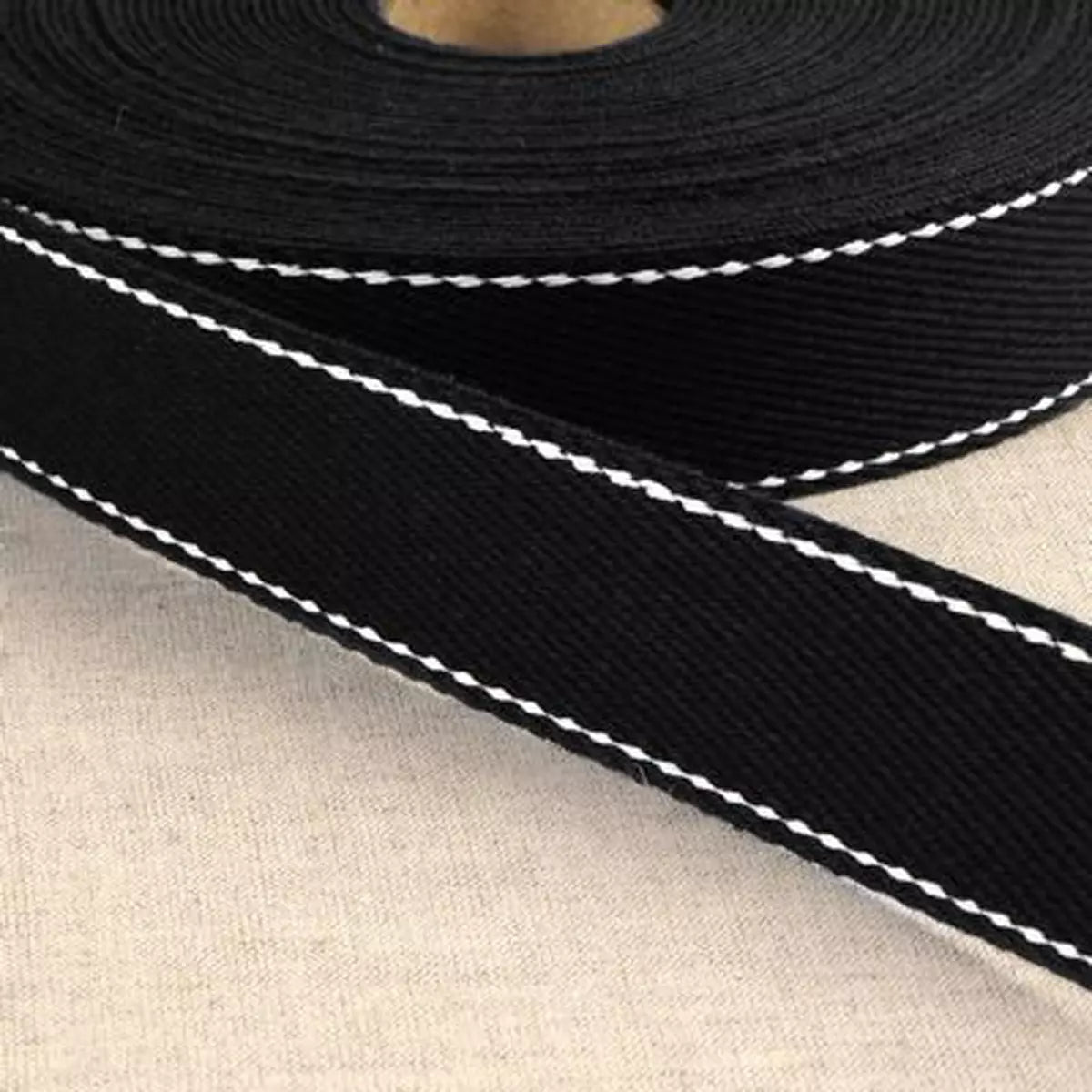 Black 100% Cotton Webbing w/Stitches 1.18" Wide