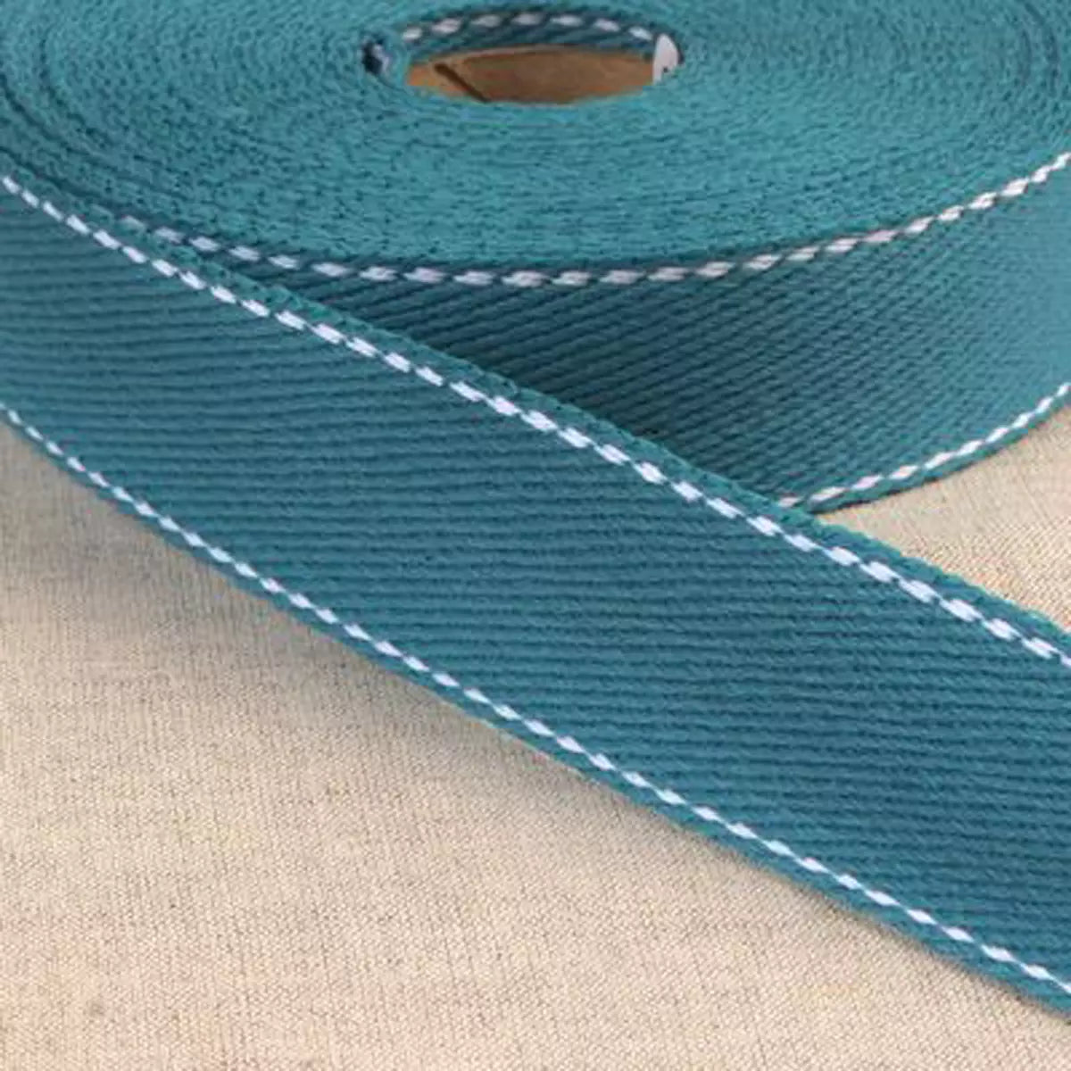Turquoise 100% Cotton Webbing w/Stitches 1.18" Wide