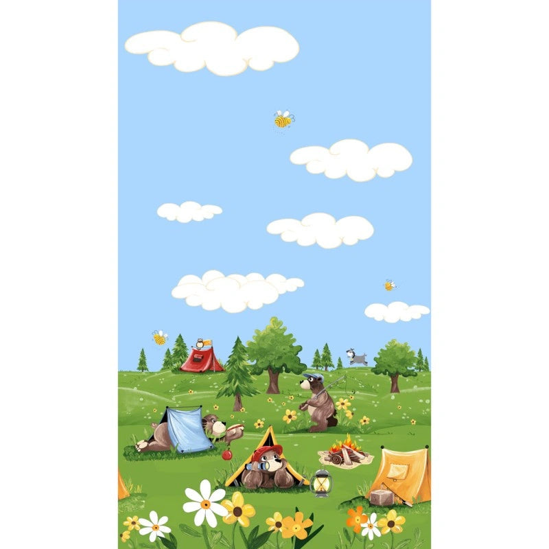 Barron Goes Camping Light Blue Border Fabric Yardage - quilt fabric for sewing and quilting projects