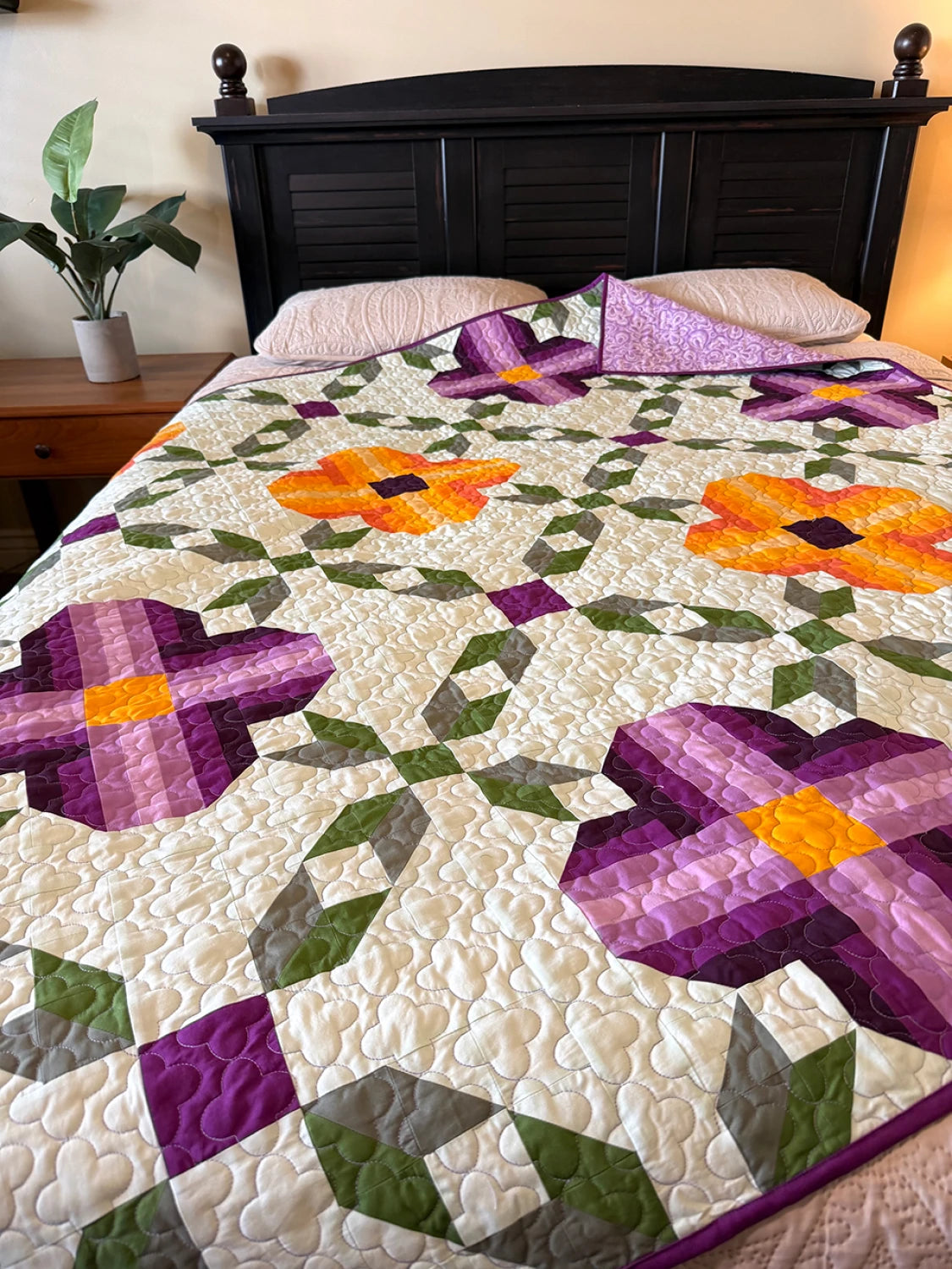 Pansy Picnic quilt pattern lap size bright spring colors beginner friendly