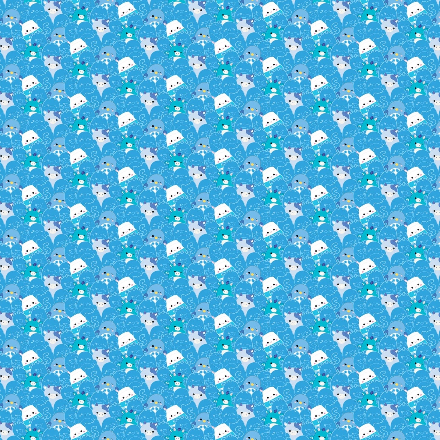 Squishmallows Packed Blue Fabric Yardage