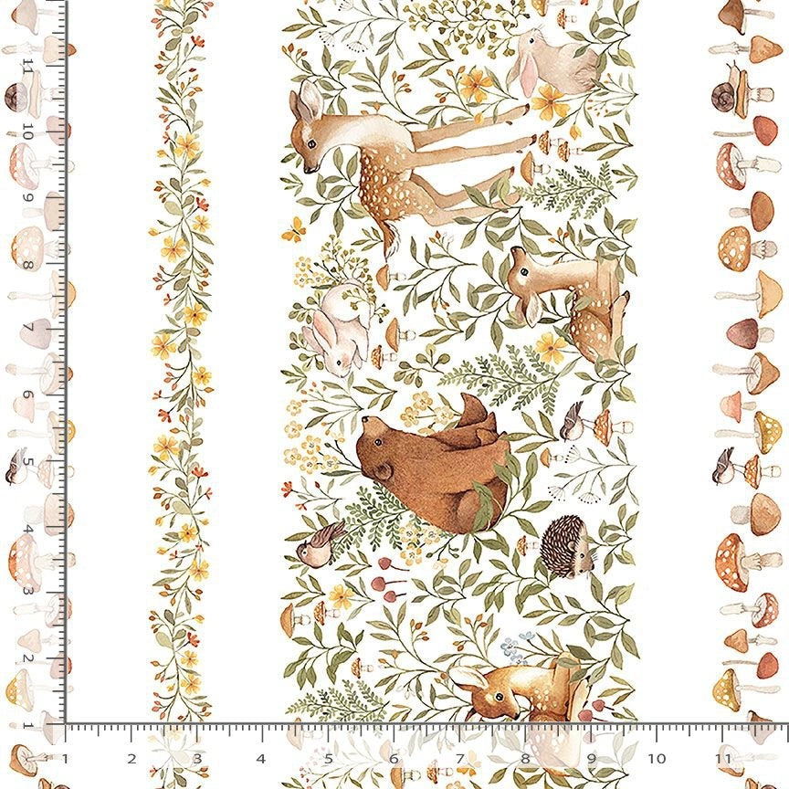 Count On Me White Woodland Friends Stripe Fabric Yardage