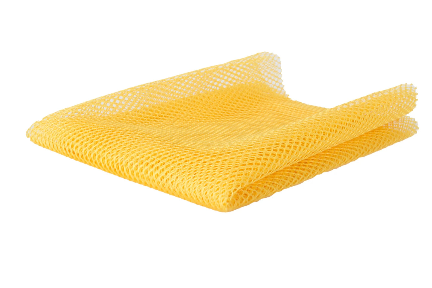 Mesh Lite Weight Dandelion 18in x 54in is a yellow, lightweight mesh fabric with a grid pattern, perfect for sewing projects, shown on a white background.