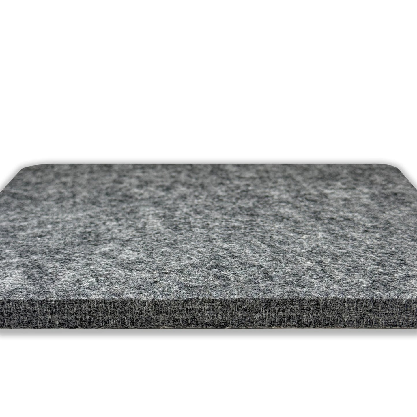 A close-up of the Checker Distributor Wool Pressing Mat (8-1/2in x 8-1/2in x 1/2in thick) showcases its rectangular gray wool surface against a white background.