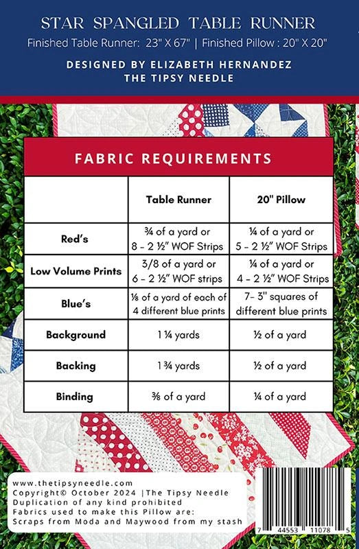 Star Spangled Table Runner & Pillow Pattern