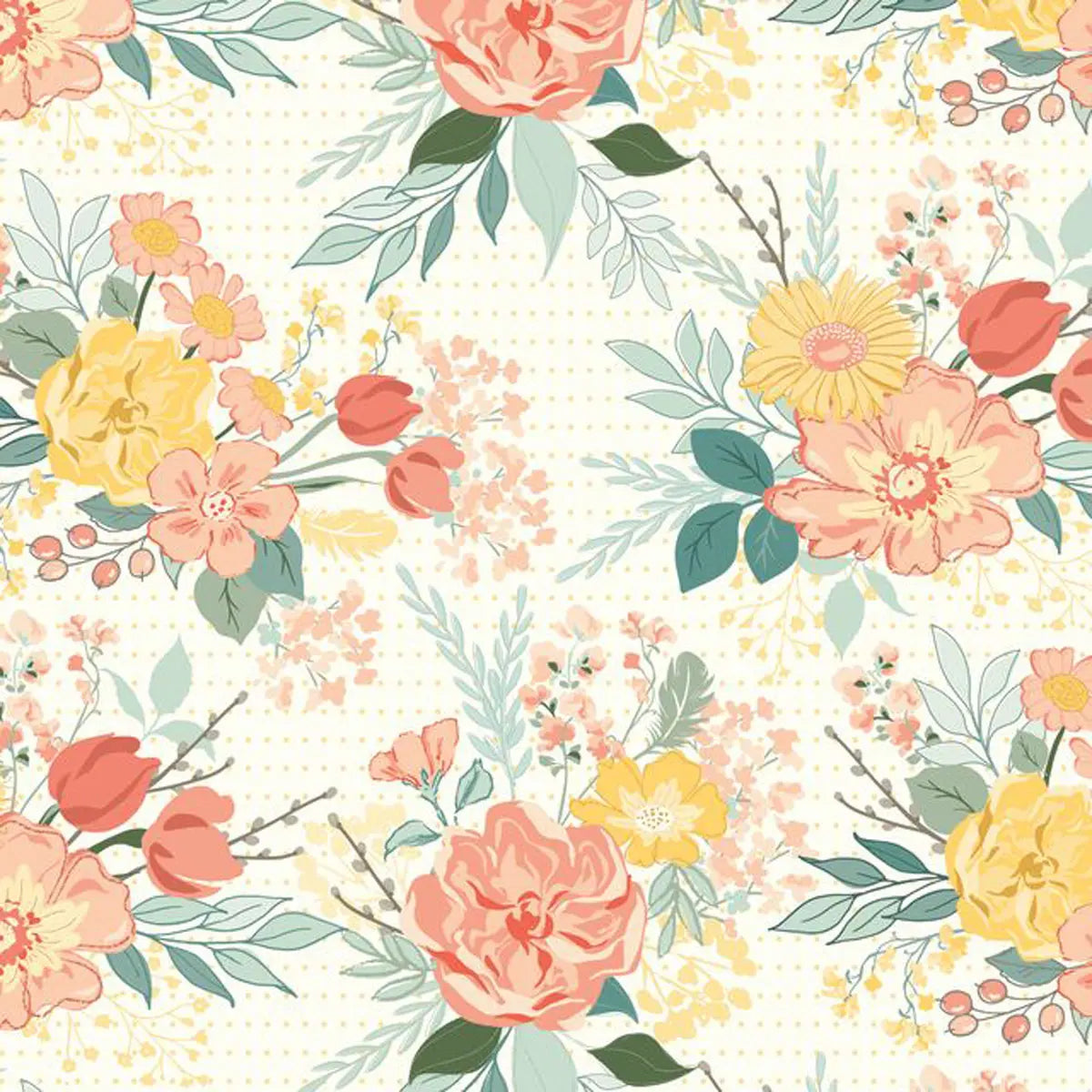 New Beginnings Cream Floral 108" Wide Quilt Backing Fabric