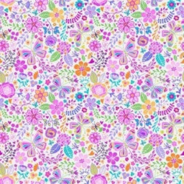 Enchanted Garden on Cream 108" Wide Quilt Backing Fabric