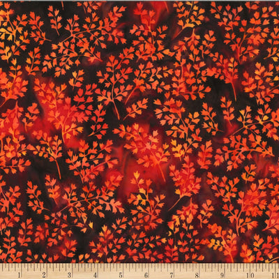 Ruby Red Volcano Winter Leafy Batik Fabric Yardage
