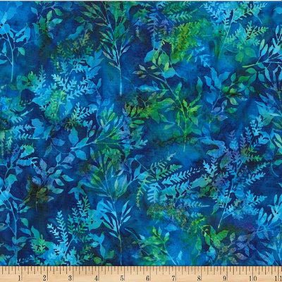 Electric Slide Lapis Leafy Branches Batik Fabric Yardage