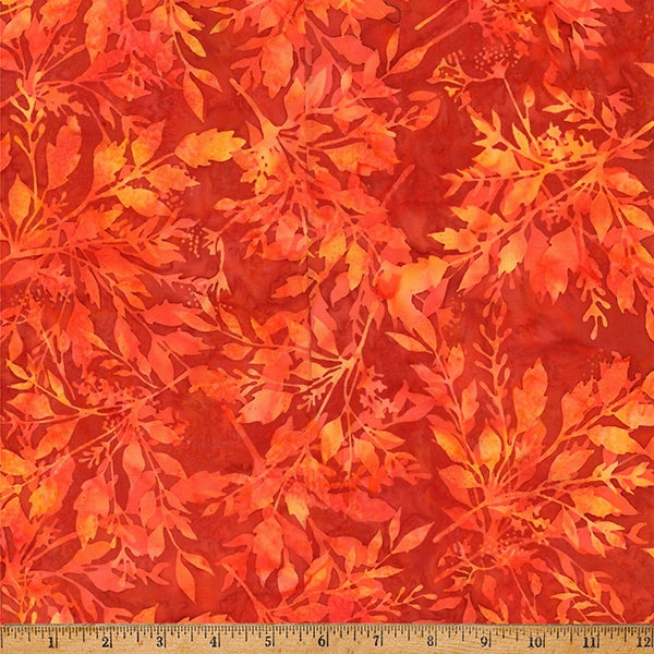 Ember Glow Cayenne Leaves Batik Fabric Yardage - quilt fabric for sewing and quilting projects