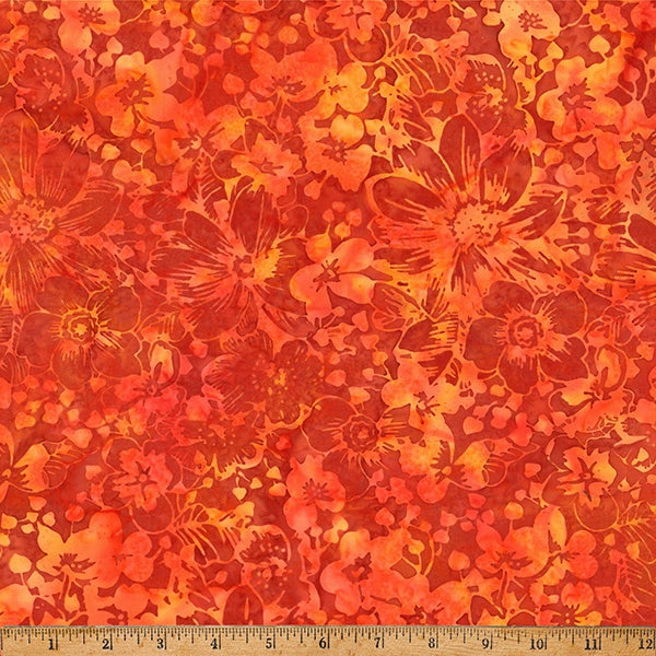 Ember Glow Cayenne Floral Batik Fabric Yardage - quilt fabric for sewing and quilting projects