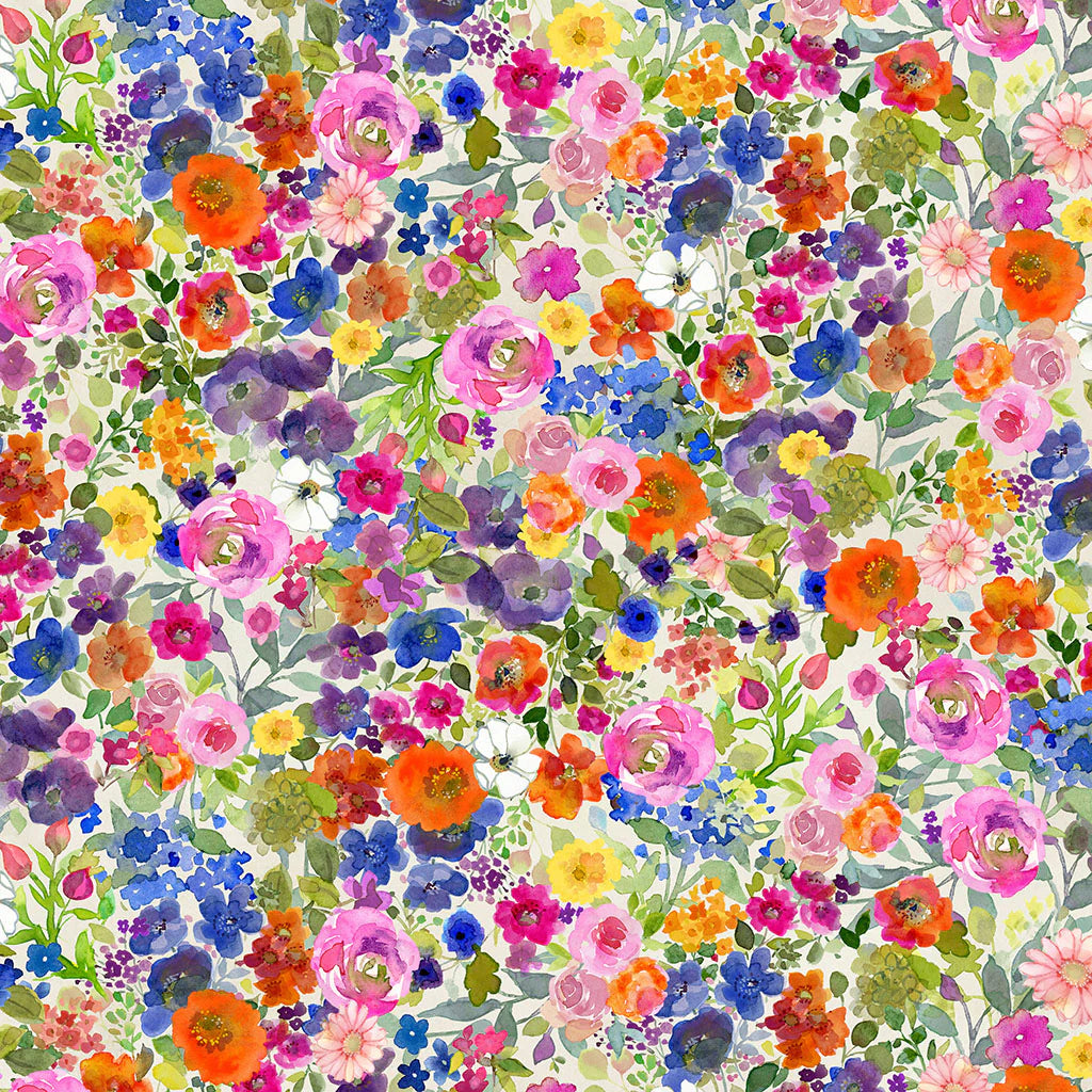 Fleur de Rose Multi Color Packed Floral Fabric Yardage - quilt fabric for sewing and quilting projects