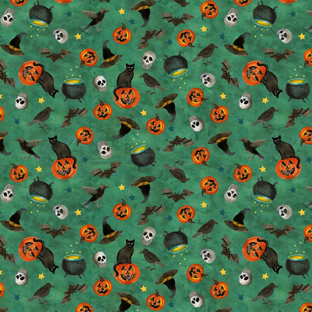Emerald Hollow Emerald Halloween Toss Fabric Yardage - quilt fabric for sewing and quilting projects