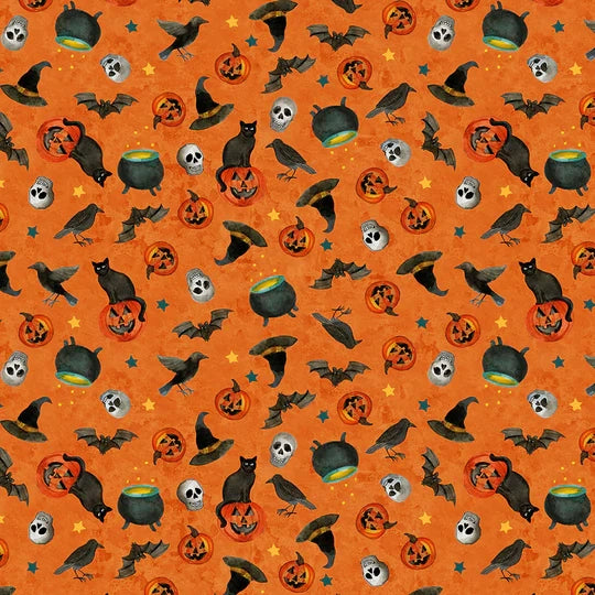 Emerald Hollow Orange Halloween Toss Fabric Yardage - quilt fabric for sewing and quilting projects