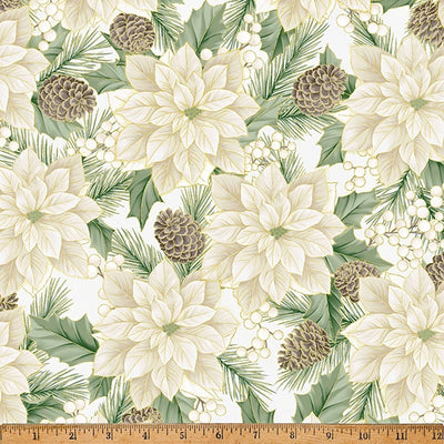 Christmas Wish Parchment Gold Poinsettia Fabric Yardage