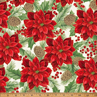 Christmas Wish Natural Gold Poinsettia Fabric Yardage