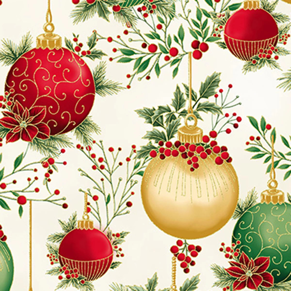 Christmas Wish Natural Gold Ornaments Fabric Yardage - quilt fabric for sewing and quilting projects