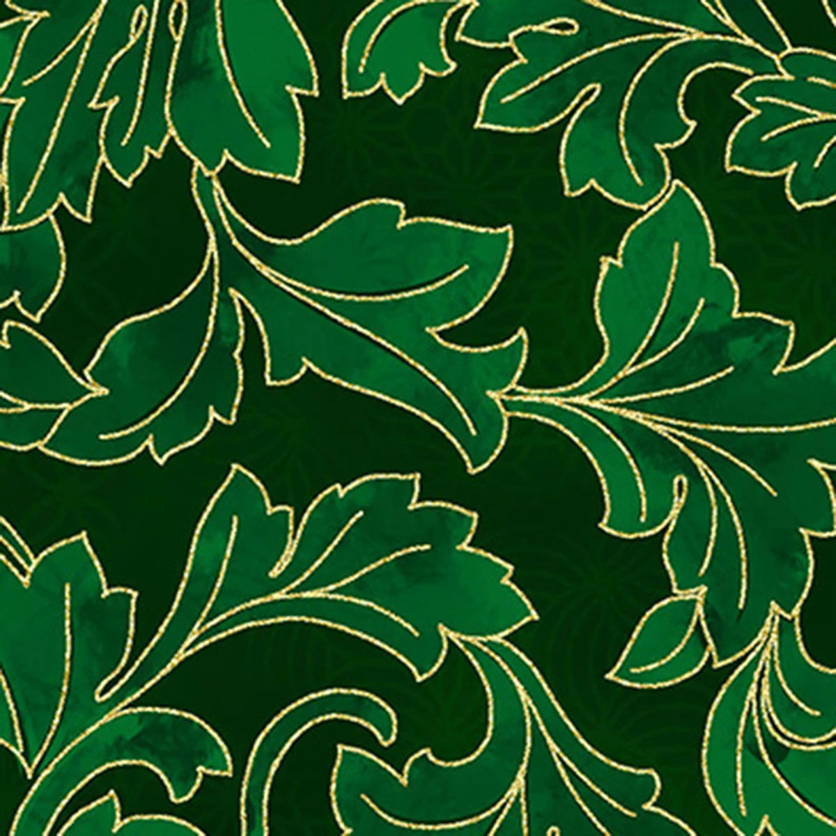 Christmas Wish Hunter Gold Leaves Fabric Yardage - quilt fabric for sewing and quilting projects