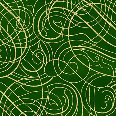 Christmas Wish Hunter Gold Scroll Fabric Yardage