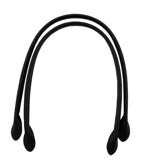 Checker Distributor's Leather Like Bag Handles 20in Black—two flexible, synthetic handles with rounded ends—are shown side by side on a white background, arched and perfect for DIY bag-making projects.