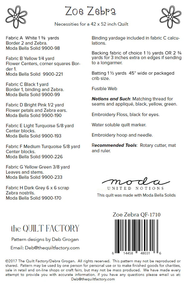 Zoe Zebra Quilt Pattern