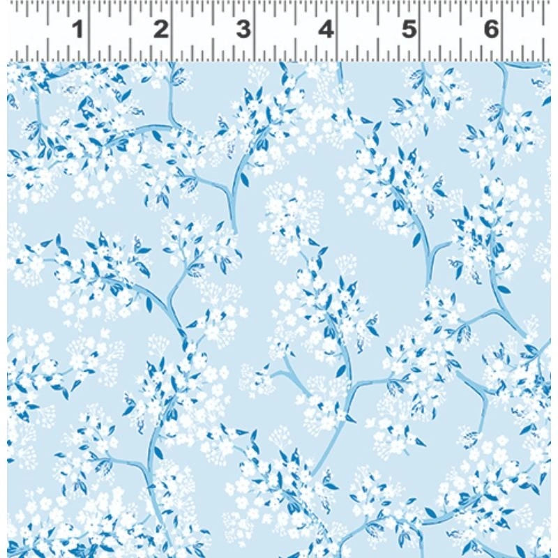 Emily Digital Cherry Blossom Pale Blue Fabric Yardage