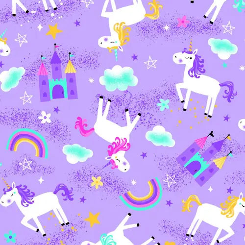 Comfy Flannel purple unicorn rainbows flannel fabric yardage