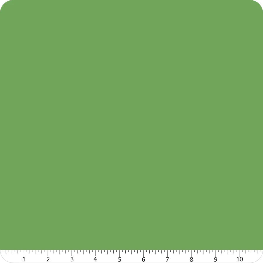 A square piece of Confetti Cotton™ Treetop Solid Fabric Yardage by Riley Blake is shown on a white background with rounded corners, with a white inch ruler along the bottom for scale.