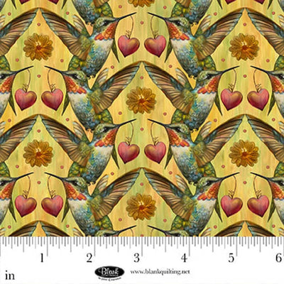 Enchanted Canopy Yellow Hummingbirds Fabric Yardage