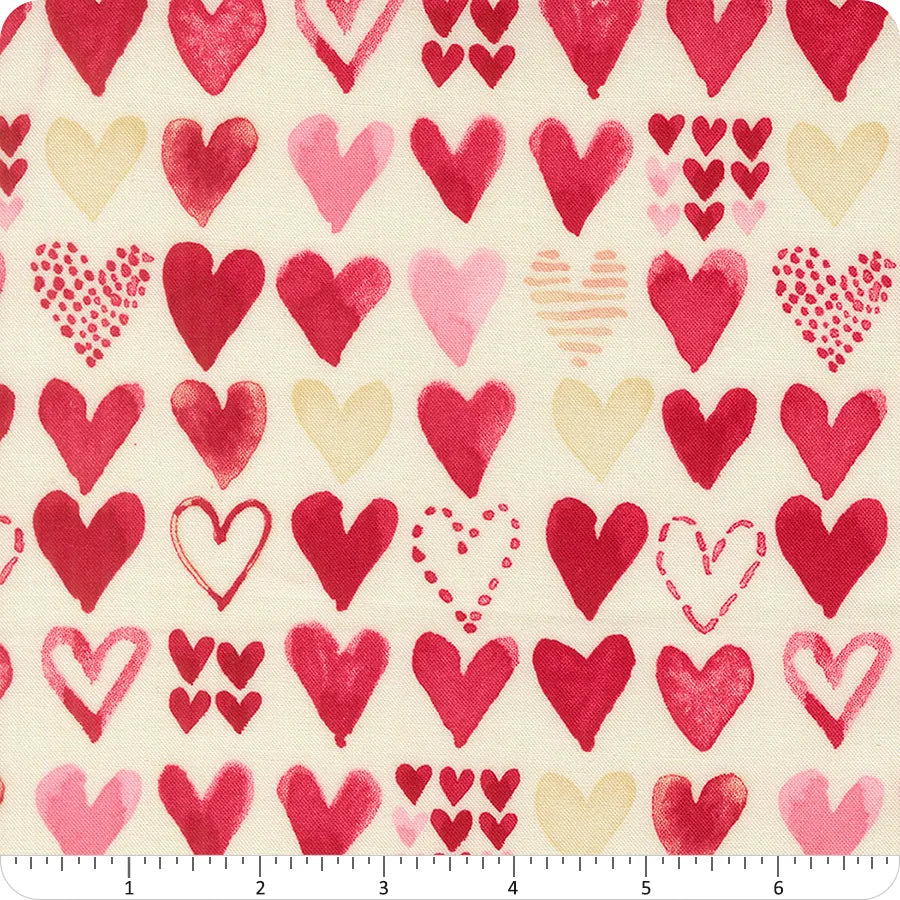 Darling Peony Cream Hearts Fabric Yardage