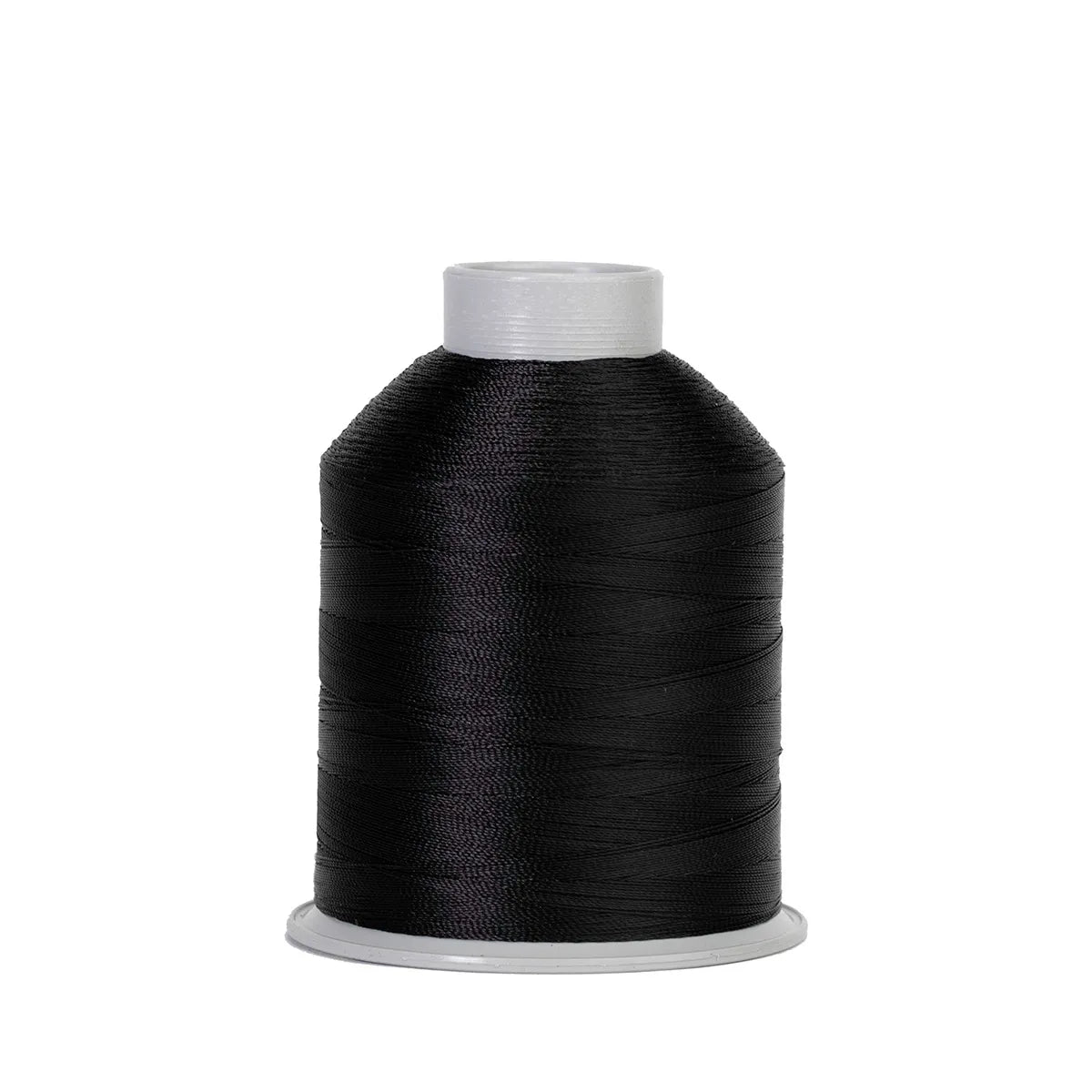 The Hab+Dash by Fil Tec Fil-Tec Fusion 45 Black is a large spool of black nylon thread with a white plastic core and base, ideal for sewing machines or crafting leather goods, shown upright against a plain white background.