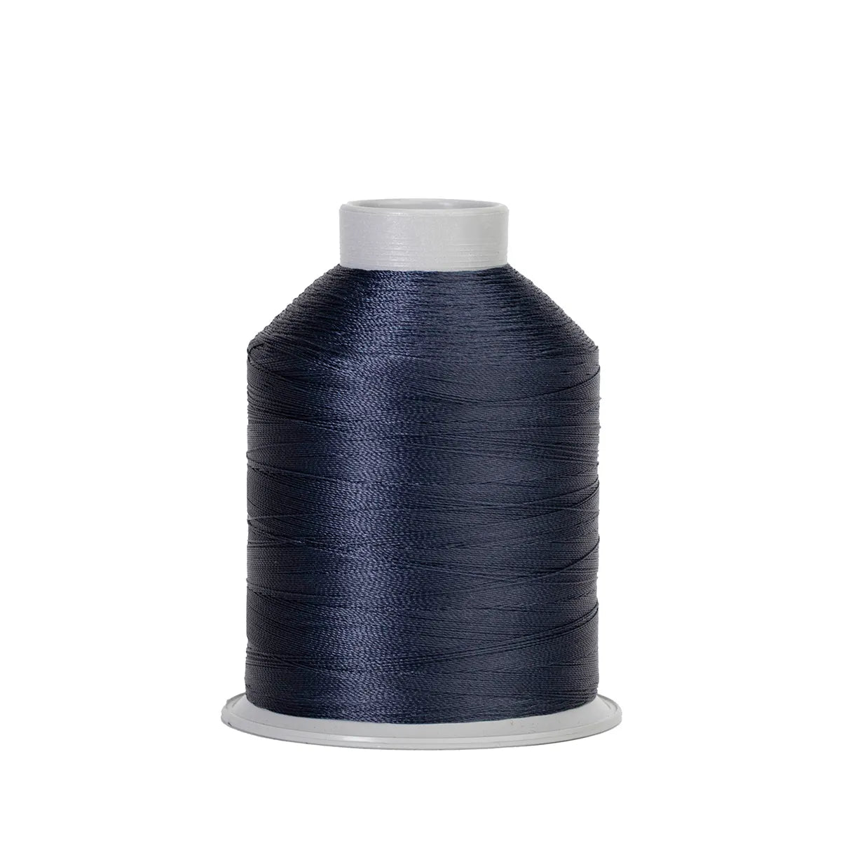 The Hab+Dash by Fil-Tec Fusion 45 Navy spool, featuring dark blue nylon thread and a white plastic top and base, is ideal for sewing machines or leather crafting. It stands upright against a plain white background.