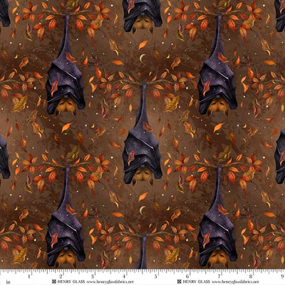 Harvest Haunt Brown Hangin Bat Fabric Yardage