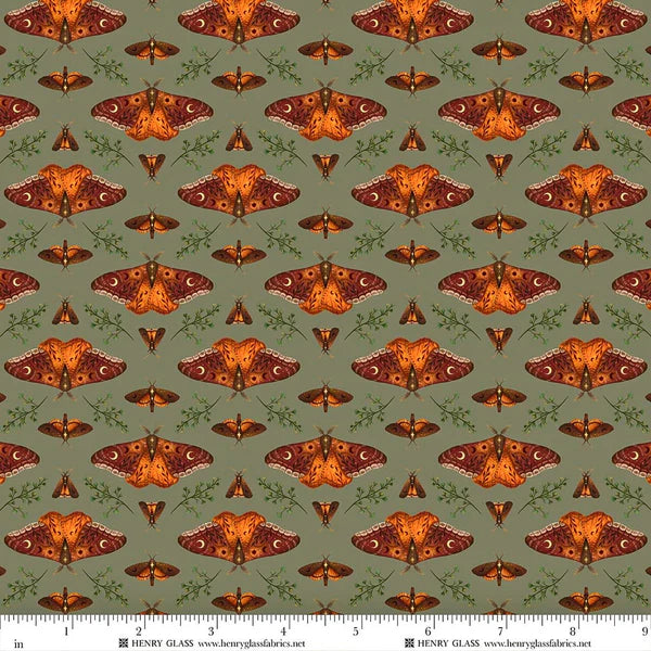 Harvest Haunt 4809-66 Green Moths_600X quilting fabric