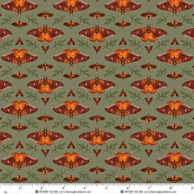 Harvest Haunt Green Moths Fabric Yardage
