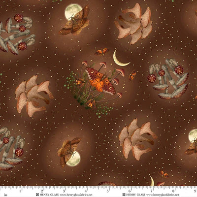 Harvest Haunt Brown Moths and Mushroom Fabric Yardage