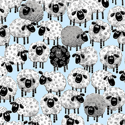 Lewe the Ewe Light Blue Allover Sheep Fabric Yardage