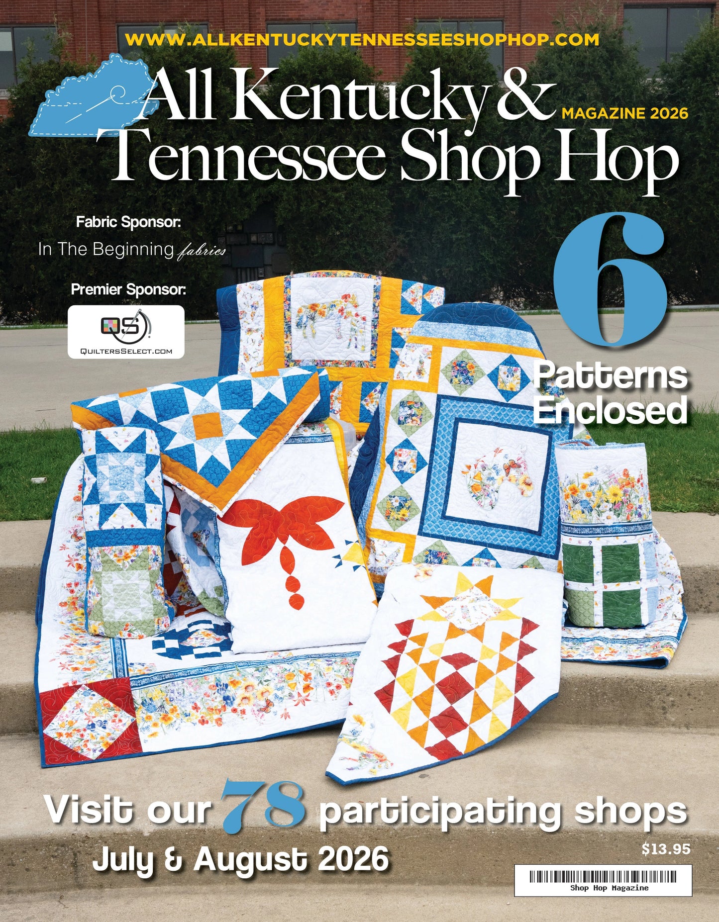 The Quilted Joy All Kentucky Tennessee Shop Hop Magazine 2026 Edition features vibrant patchwork quilts, includes 6 patterns, and highlights July & August 2026 shop hop dates—your guide to this sewing adventure!.