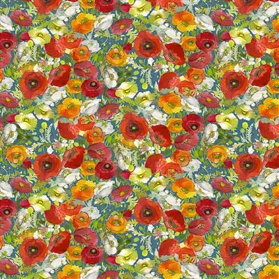 Poppy Dreams Digital Poppy Trellis Dark Sky Fabric Yardage